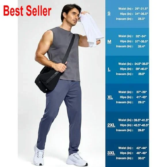 Men's Lightweight Stretch Track Pants Tapered Fit Athletic Joggers Gym Running